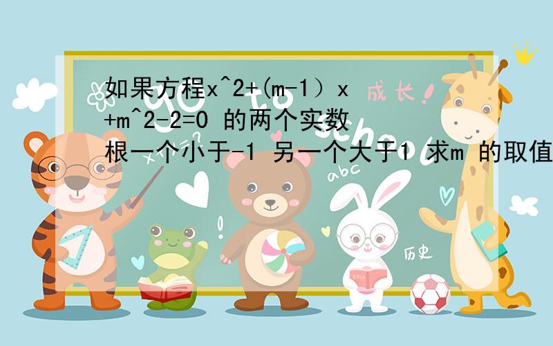 如果方程x^2+(m-1）x+m^2-2=0 的两个实数根一个小于-1 另一个大于1 求m 的取值范围