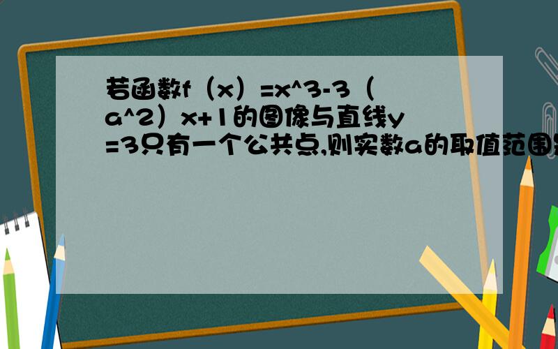 若函数f（x）=x^3-3（a^2）x+1的图像与直线y=3只有一个公共点,则实数a的取值范围是___.