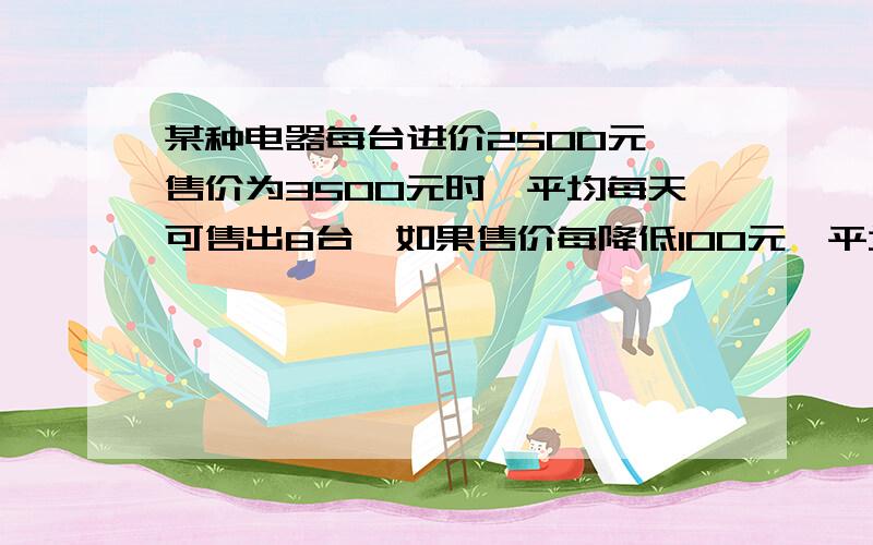 某种电器每台进价2500元,售价为3500元时,平均每天可售出8台,如果售价每降低100元,平均每天就多销售2台,为了多销售,使利润增加12.5%,则每台的优惠价为多少?