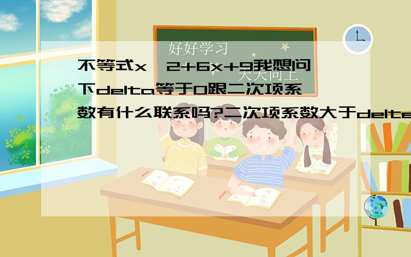 不等式x^2+6x+9我想问下delta等于0跟二次项系数有什么联系吗?二次项系数大于delte值就是空集咯?能不能打个比方呢...