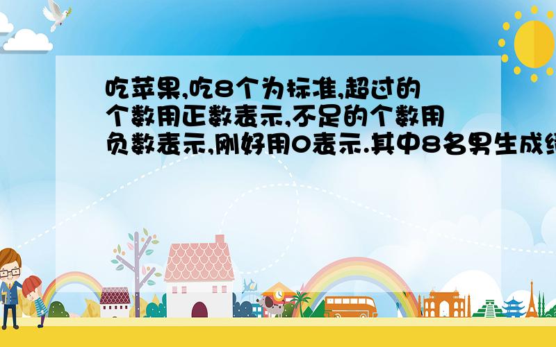 吃苹果,吃8个为标准,超过的个数用正数表示,不足的个数用负数表示,刚好用0表示.其中8名男生成绩如下2,-1,0,3,-2,3,1,0.这是成绩,他们的达标率是多少