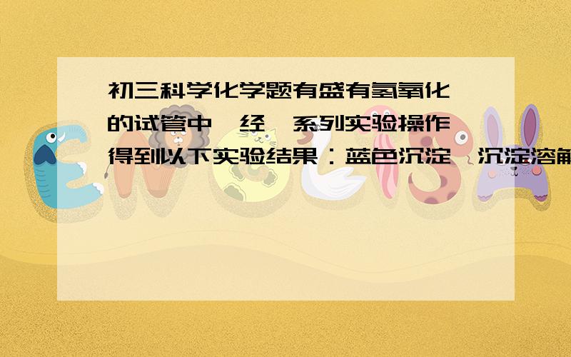 初三科学化学题有盛有氢氧化钡的试管中,经一系列实验操作,得到以下实验结果：蓝色沉淀→沉淀溶解,变成澄清溶液→白色沉淀→沉淀与澄清溶液分离.实验操作包括：A.过滤；B.加入氯化铜