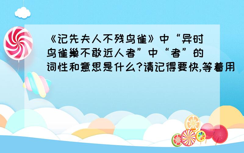 《记先夫人不残鸟雀》中“异时鸟雀巢不敢近人者”中“者”的词性和意思是什么?请记得要快,等着用