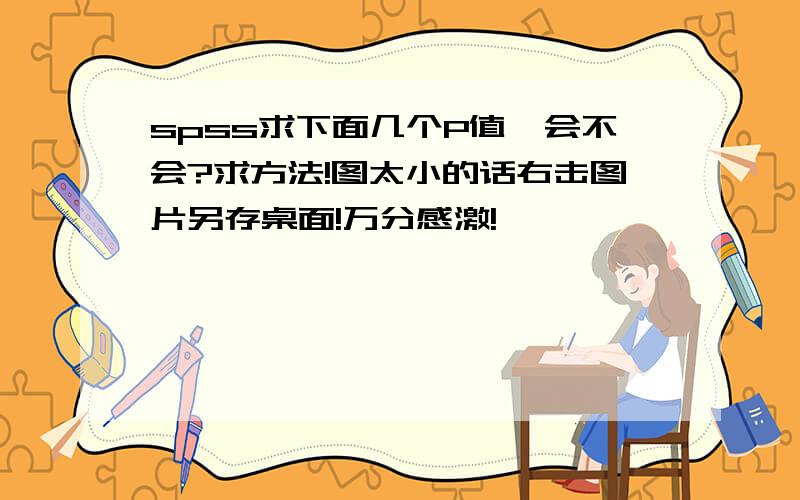 spss求下面几个P值,会不会?求方法!图太小的话右击图片另存桌面!万分感激!