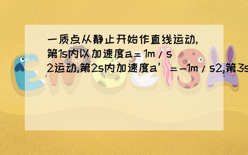 一质点从静止开始作直线运动,第1s内以加速度a＝1m/s2运动,第2s内加速度a’＝-1m/s2,第3s又以a＝1m/s2运动,第4s内加速度a’＝-1m/s2,如此反复,经100s此质点的总位移多大?AB两地相距1000米,一车从A地