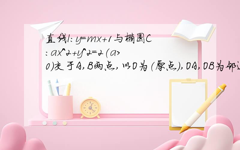 直线l:y=mx+1与椭圆C:ax^2+y^2=2(a>0)交于A,B两点,以O为（原点）,OA,OB为邻边作求证：椭圆C与直线L总有两个交点