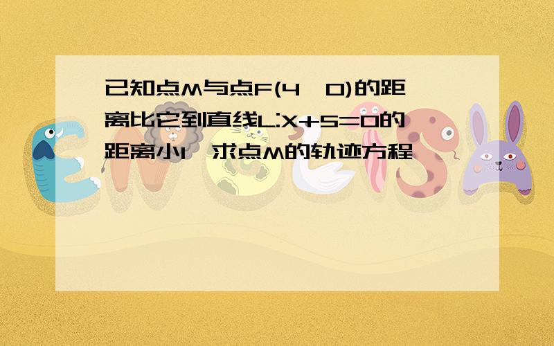 已知点M与点F(4,0)的距离比它到直线L:X+5=0的距离小1,求点M的轨迹方程