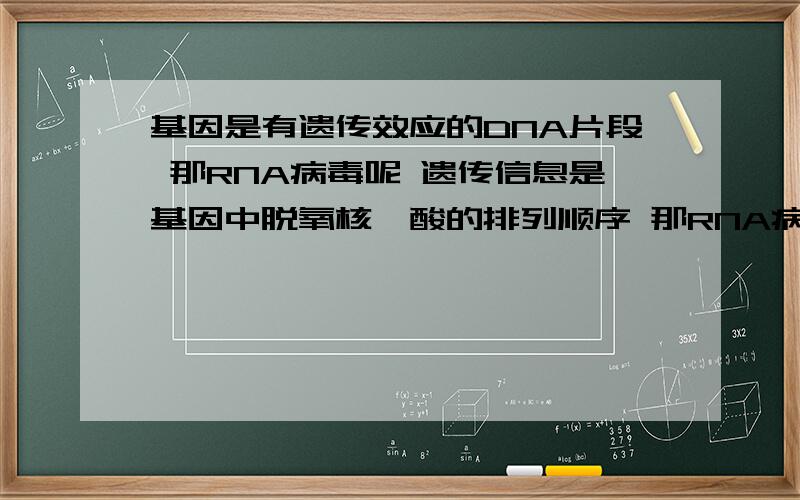 基因是有遗传效应的DNA片段 那RNA病毒呢 遗传信息是基因中脱氧核苷酸的排列顺序 那RNA病毒的遗传信息是什么