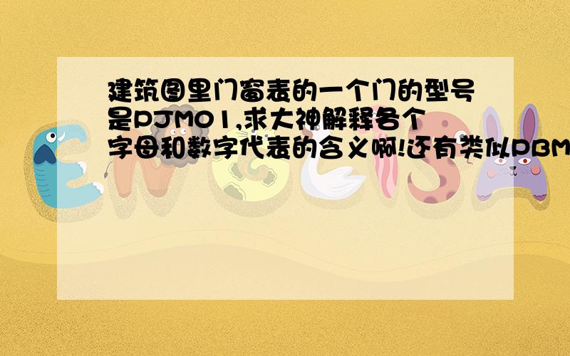 建筑图里门窗表的一个门的型号是PJM01,求大神解释各个字母和数字代表的含义啊!还有类似PBM05,PZM02,还有窗的DPC—1214的DPC什么意思啊