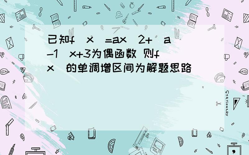 已知f(x)=ax^2+(a-1)x+3为偶函数 则f(x)的单调增区间为解题思路