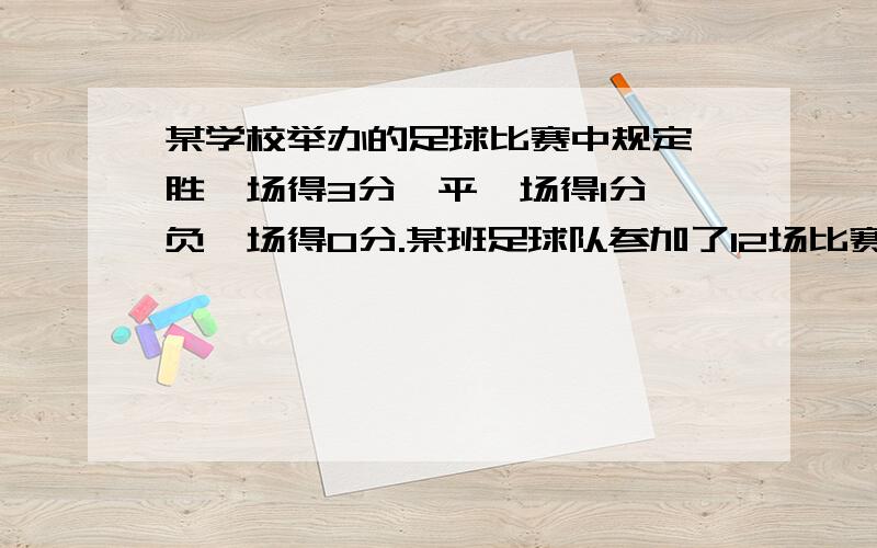 某学校举办的足球比赛中规定,胜一场得3分,平一场得1分,负一场得0分.某班足球队参加了12场比赛,一共得22分.一直这个队只输了2场,那么此队胜几场?平几场?