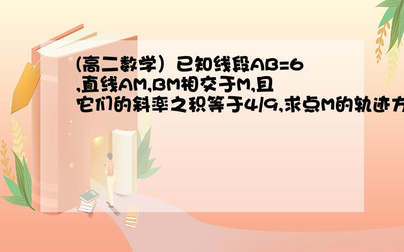 (高二数学）已知线段AB=6,直线AM,BM相交于M,且它们的斜率之积等于4/9,求点M的轨迹方程