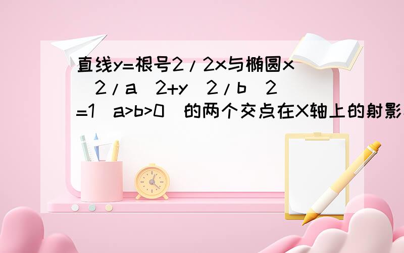 直线y=根号2/2x与椭圆x^2/a^2+y^2/b^2=1(a>b>0)的两个交点在X轴上的射影恰为椭圆的两个焦点则椭圆的离心率请写出化简步骤