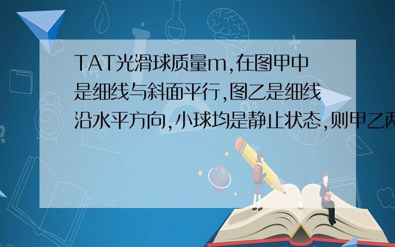 TAT光滑球质量m,在图甲中是细线与斜面平行,图乙是细线沿水平方向,小球均是静止状态,则甲乙两种情况下斜面对小球的支持力之比为? 答案；cos2θ