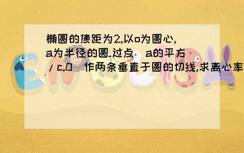 椭圆的焦距为2,以o为圆心,a为半径的圆.过点(a的平方/c.0)作两条垂直于圆的切线,求离心率