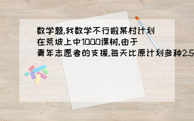 数学题,我数学不行啦某村计划在荒坡上中1000课树,由于青年志愿者的支援,每天比原计划多种25%,结果提前5天完成任务,原计划每天中多少棵树?