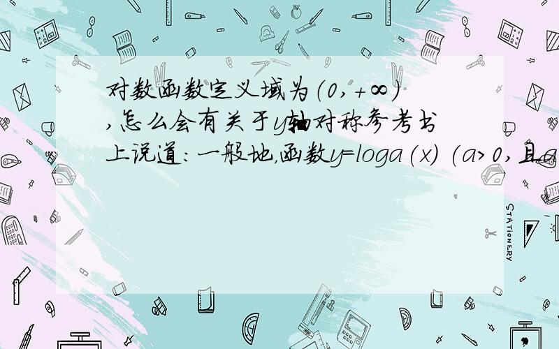 对数函数定义域为（0,+∞）,怎么会有关于y轴对称参考书上说道：一般地，函数y=loga(x) (a>0,且a≠1)与y=loga(-x) (a>0,且a≠1)的图像关于y轴对称函数y=loga(x) (a>0,且a≠1)与y=-loga(x) (a>0,且a≠1)的图像