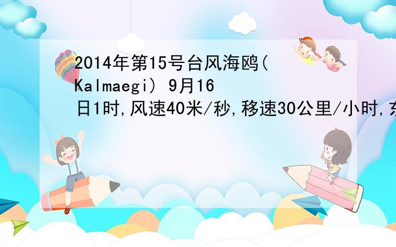 2014年第15号台风海鸥(Kalmaegi) 9月16日1时,风速40米/秒,移速30公里/小时,东经113.20°,北纬19.10°2014年第15号台风海鸥(Kalmaegi) 9月16日1时,风速40米/秒,移速30公里/小时,东经113.20°,北纬19.10°请问在广