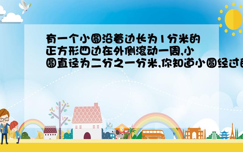 有一个小圆沿着边长为1分米的正方形四边在外侧滚动一周,小圆直径为二分之一分米,你知道小圆经过的面积吗