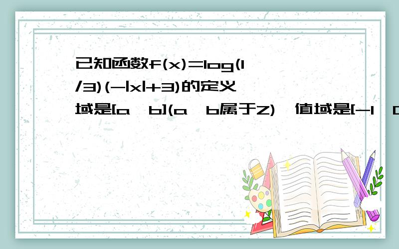 已知函数f(x)=log(1/3)(-|x|+3)的定义域是[a,b](a,b属于Z),值域是[-1,0]则满足条件的整数数对(a,b)有_______对.文字说明 公式等,