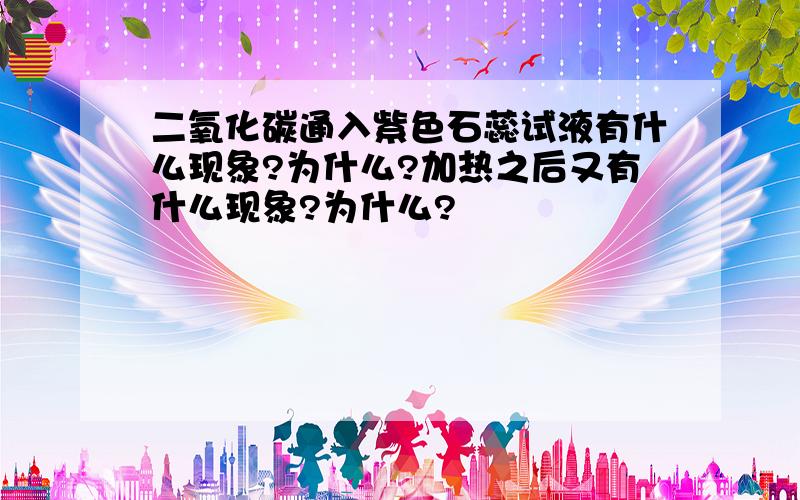 二氧化碳通入紫色石蕊试液有什么现象?为什么?加热之后又有什么现象?为什么?