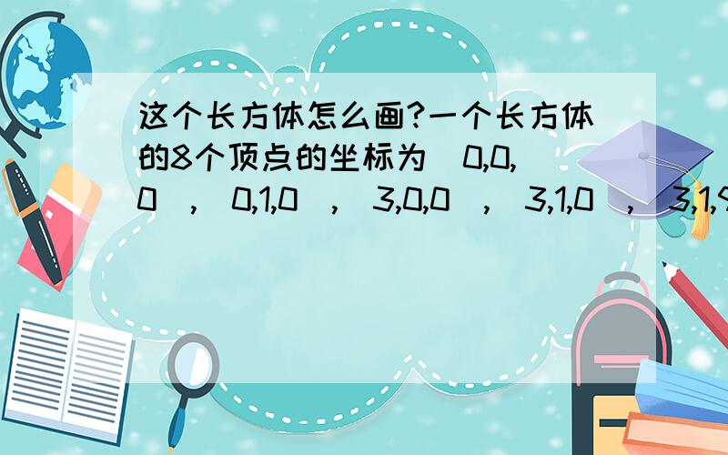 这个长方体怎么画?一个长方体的8个顶点的坐标为(0,0,0),(0,1,0),(3,0,0),(3,1,0),(3,1,9),(3,0,9),(0,0,9),(0,1,9).画出这个长方体这部分学的比较差，能否画出来参照一下