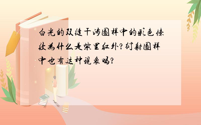 白光的双缝干涉图样中的彩色条纹为什么是紫里红外?衍射图样中也有这种现象吗?