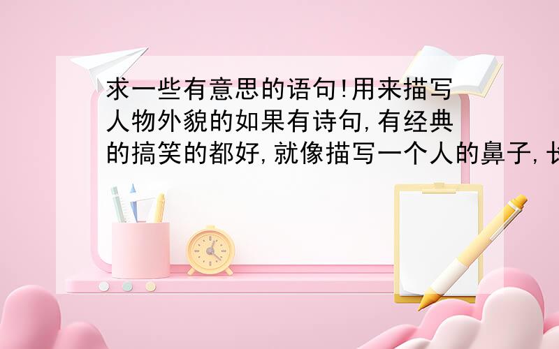 求一些有意思的语句!用来描写人物外貌的如果有诗句,有经典的搞笑的都好,就像描写一个人的鼻子,长河落日圆这样