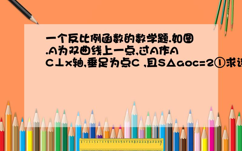 一个反比例函数的数学题.如图.A为双曲线上一点,过A作AC⊥x轴,垂足为点C ,且S△aoc=2①求该反比例函数的解析式.②若点（-1,y1）,（-3,y2）在双曲线,试比较y1.y2的大小