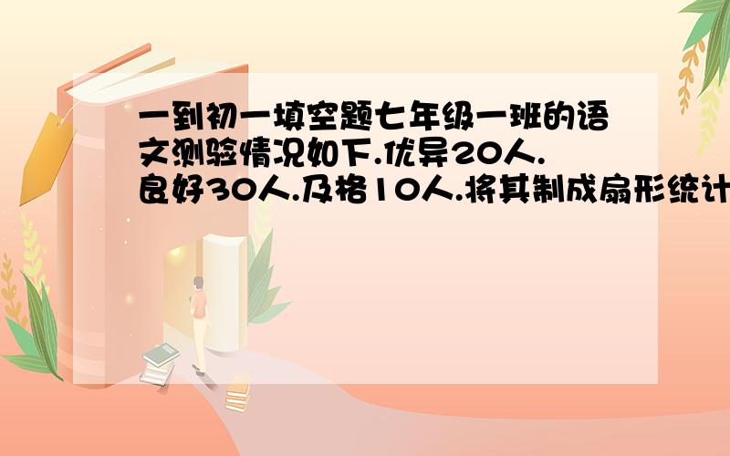 一到初一填空题七年级一班的语文测验情况如下.优异20人.良好30人.及格10人.将其制成扇形统计图.三个扇形的圆心角度数分别为多少