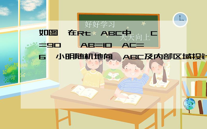 如图,在Rt△ABC中,∠C=90°,AB=10,AC=6,小明随机地向△ABC及内部区域投针,则针扎到其内切圆（阴影）区域的概率为