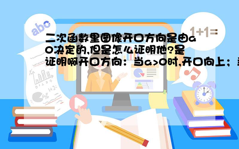 二次函数里图像开口方向是由a0决定的,但是怎么证明他?是证明啊开口方向：当a>0时,开口向上；当函数a