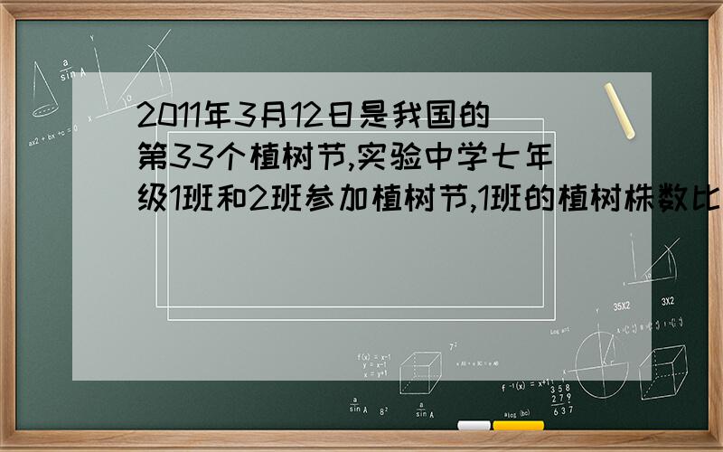 2011年3月12日是我国的第33个植树节,实验中学七年级1班和2班参加植树节,1班的植树株数比2班多20%，2班植树株数比1班的一半多10棵，设2班植树x棵，列两个方程