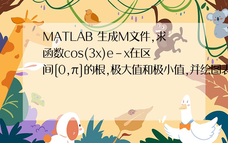 MATLAB 生成M文件,求函数cos(3x)e-x在区间[0,π]的根,极大值和极小值,并绘图表示结果.做过这题或是懂的孩子说说吧···T T