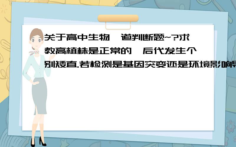 关于高中生物一道判断题~?求教高植株是正常的,后代发生个别矮直.若检测是基因突变还是环境影响导致,可将矮直珠之间自交看是否具有高植株?