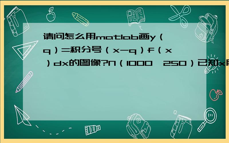 请问怎么用matlab画y（q）=积分号（x-q）f（x）dx的图像?N（1000,250）已知x服从N（1000,250）的正态分布,q为自变量,y为因变量.用matlab画y（q）=的图像,怎么编写命令?