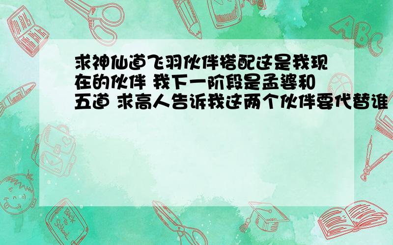 求神仙道飞羽伙伴搭配这是我现在的伙伴 我下一阶段是孟婆和五道 求高人告诉我这两个伙伴要代替谁