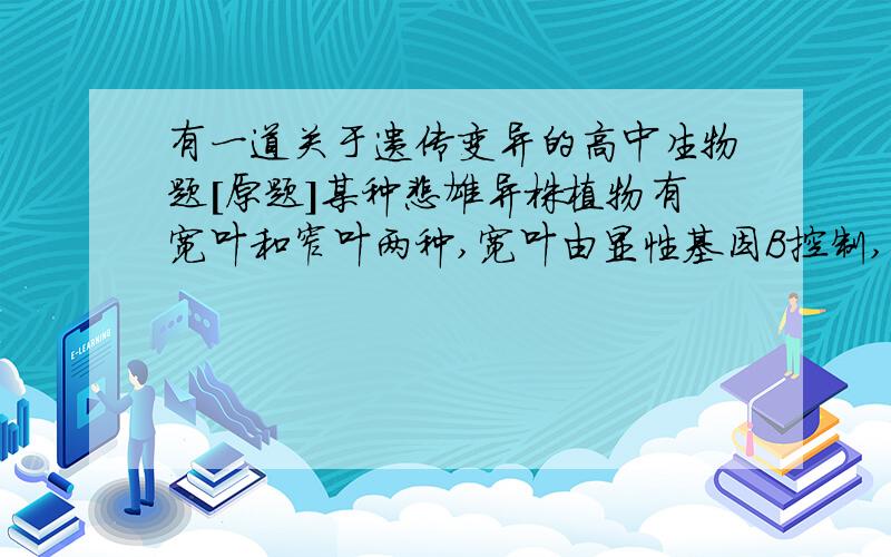 有一道关于遗传变异的高中生物题[原题]某种雌雄异株植物有宽叶和窄叶两种,宽叶由显性基因B控制,窄叶由隐性基因b控制,B和b均位于X染色体上.基因b使雄配子致死.请回答：若后代全为雄株,