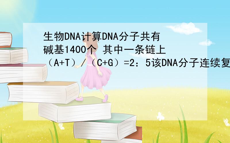 生物DNA计算DNA分子共有碱基1400个 其中一条链上（A+T）/（C+G）=2：5该DNA分子连续复制两次 共需游离的胸腺嘧啶脱氧核苷酸和第三次复制需要的胸腺嘧啶脱氧核苷酸依次为 A300 B800 C600 D1200