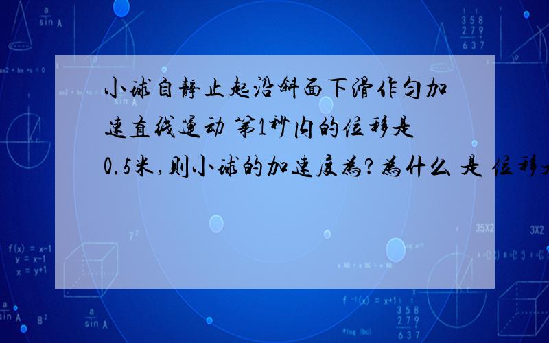 小球自静止起沿斜面下滑作匀加速直线运动 第1秒内的位移是0.5米,则小球的加速度为?为什么 是 位移是2s