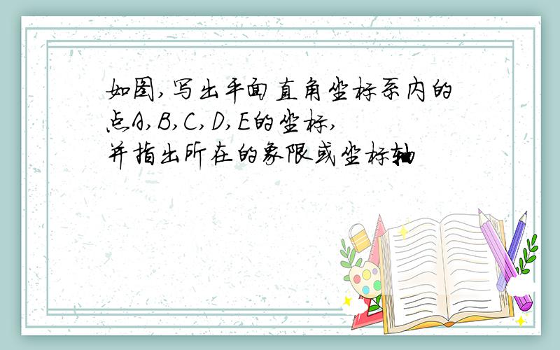 如图,写出平面直角坐标系内的点A,B,C,D,E的坐标,并指出所在的象限或坐标轴