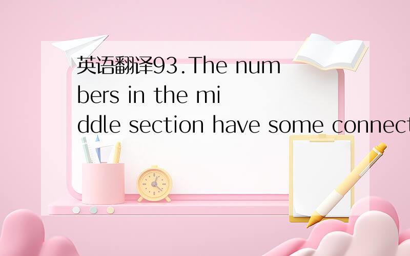 英语翻译93.The numbers in the middle section have some connection with those down the sides.What should be there to replace the question mark.94.I brought four things this moring.The dictionarywas 5 times the cost of the book,the tie was 30 times