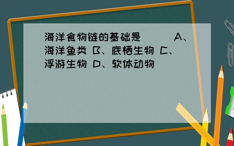 海洋食物链的基础是（　）A、海洋鱼类 B、底栖生物 C、浮游生物 D、软体动物