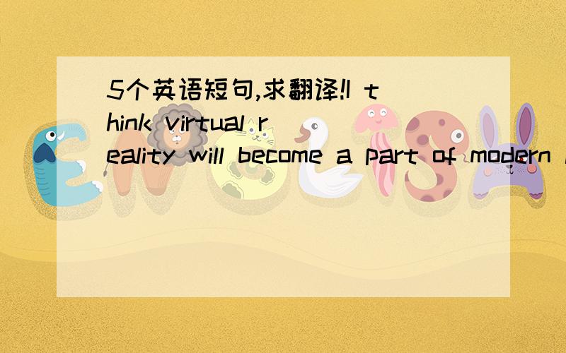 5个英语短句,求翻译!I think virtual reality will become a part of modern life.2.In the last thirty years,the Internet has grown rapidly.3.Many people are optimistic about the future of the Internet.4.It is clear that we are going to see a huge