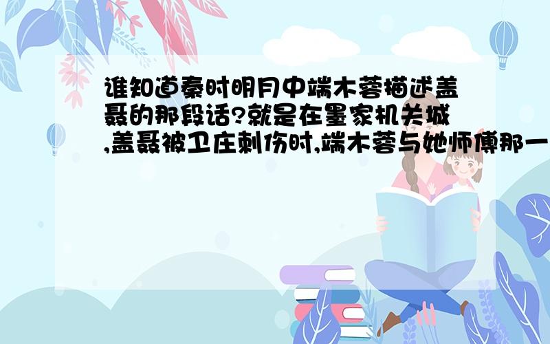 谁知道秦时明月中端木蓉描述盖聂的那段话?就是在墨家机关城,盖聂被卫庄刺伤时,端木蓉与她师傅那一段很长的对话.