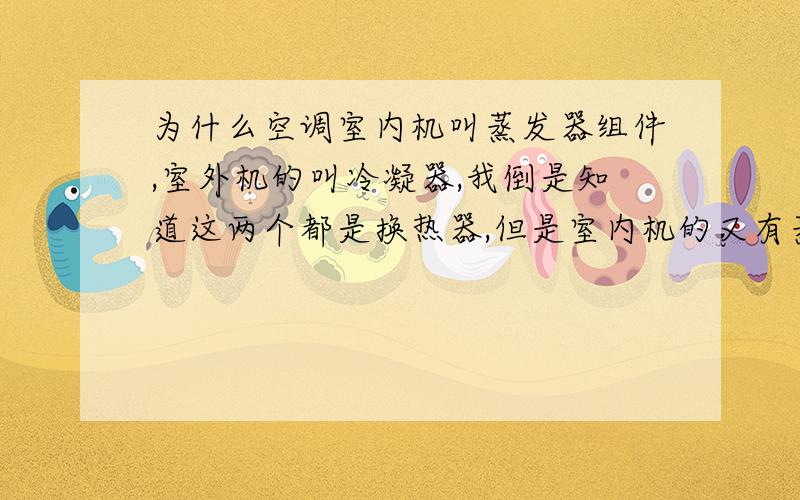 为什么空调室内机叫蒸发器组件,室外机的叫冷凝器,我倒是知道这两个都是换热器,但是室内机的又有蒸发作用及吸热,也有散热作用,及冷凝