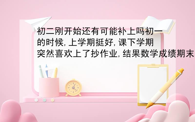 初二刚开始还有可能补上吗初一的时候,上学期挺好,课下学期突然喜欢上了抄作业,结果数学成绩期末掉了35名,原来第二名的,好像感觉自己完全是在几何上栽了跟头,就是因为抄作业,现在初二