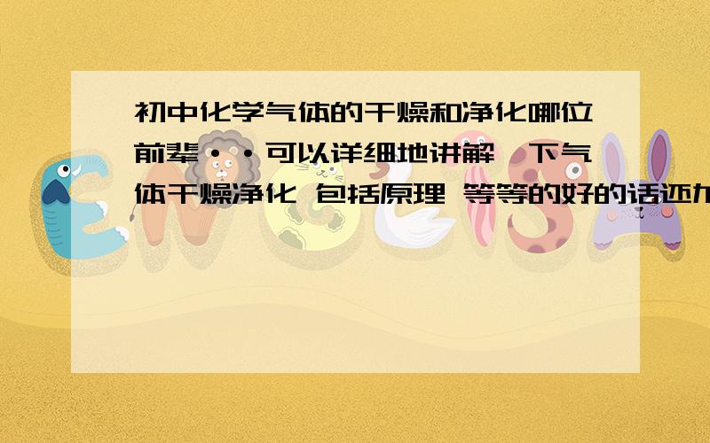 初中化学气体的干燥和净化哪位前辈··可以详细地讲解一下气体干燥净化 包括原理 等等的好的话还加分