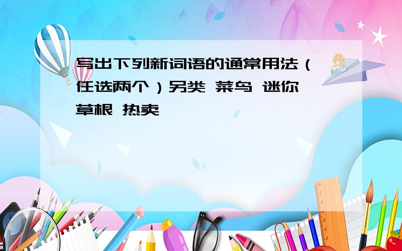 写出下列新词语的通常用法（ 任选两个）另类 菜鸟 迷你 草根 热卖