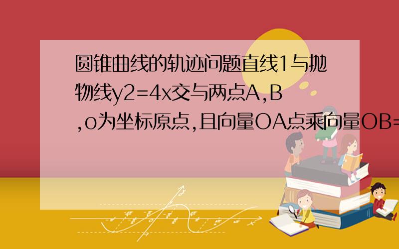 圆锥曲线的轨迹问题直线1与抛物线y2=4x交与两点A,B,o为坐标原点,且向量OA点乘向量OB=-4.求证；1）直线1恒过一定点2）若4倍的庚号6小于等于AB的绝对值小于等于4北的庚号30,求直线1的斜率k的取